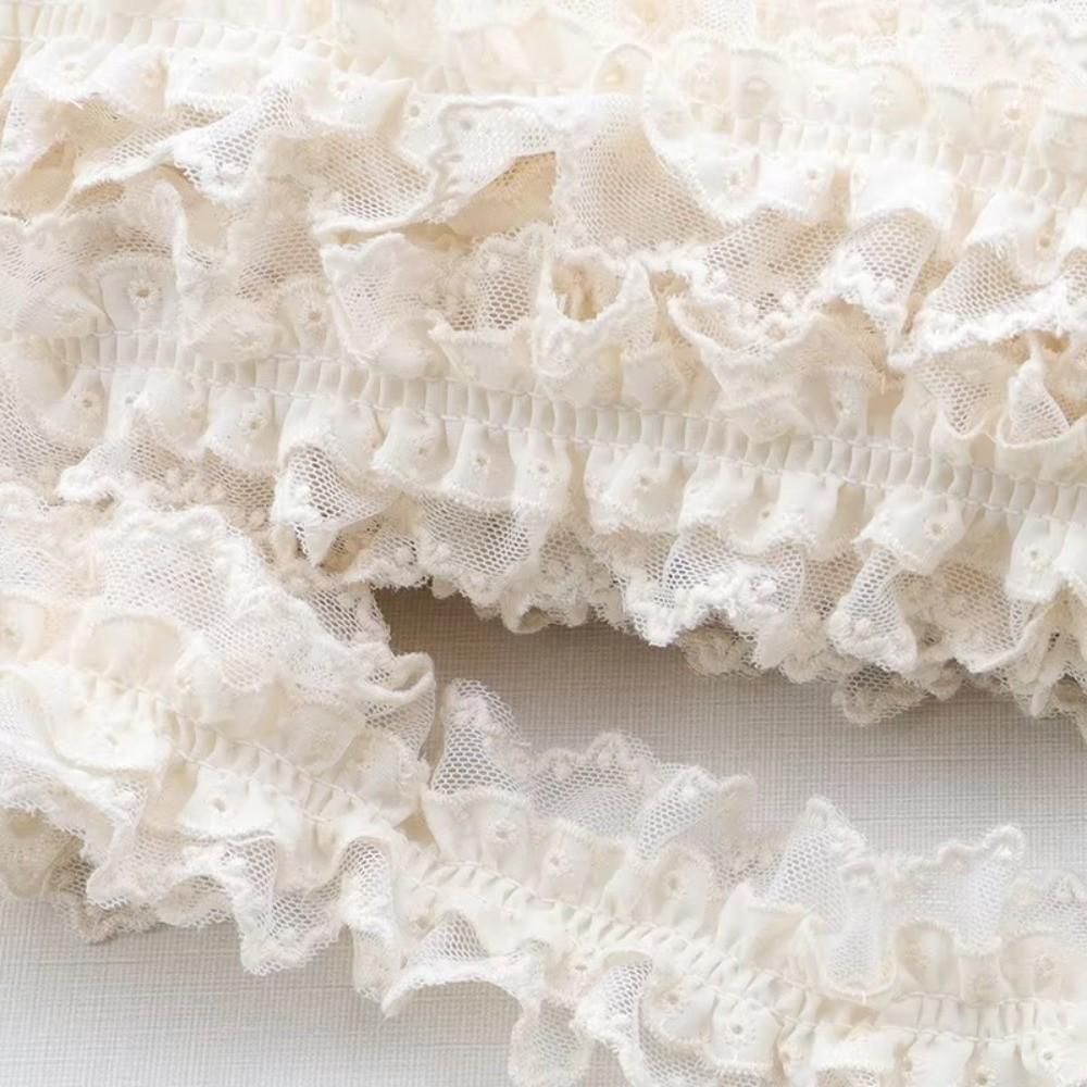 5cm Wide Lace Pleated Ruffles Ruffled Double Layers Embroidered Ruffle Trim 1 Yard DIY Ruffled Lace Trims