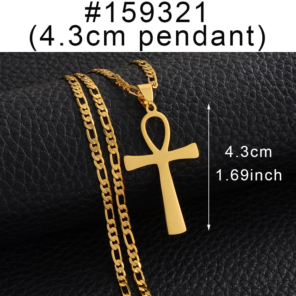 Anniyo 4.3CM Egyptian Cross Pendant Ankh Necklace Woman Men Gold /Silver Color African Charms Jewelry Egypt Nile Key #159321