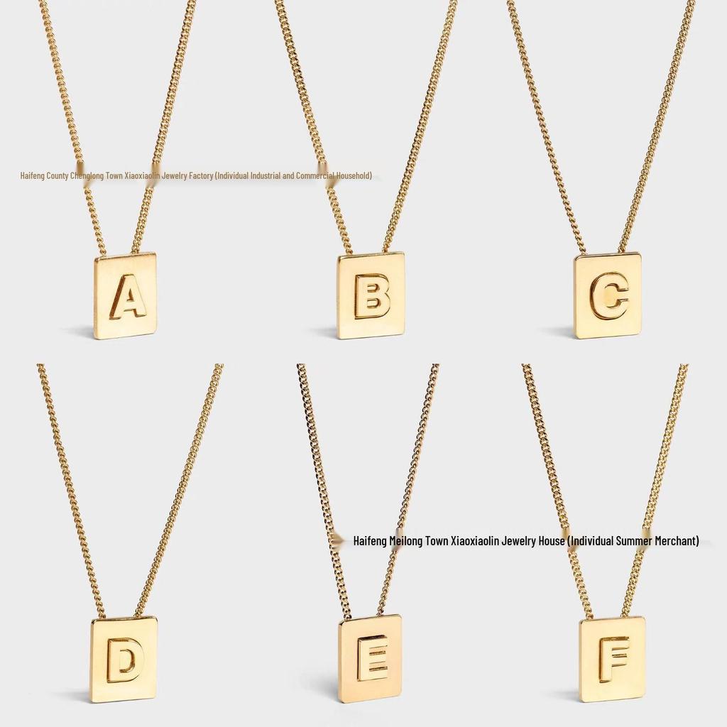 Arc de Triomphe Letter Choker: Brass Gold-Plated Small Square Tag Necklace with Initial Pendant