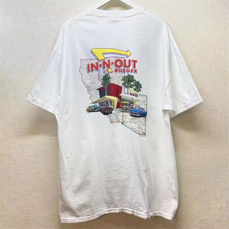 2026 Retro Graphic Cotton Tshirt Back Print White Unisex Crew Neck Short Sleeve Unisexs Tshirts