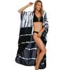 Bikini Cover Up Damen Batikmuster Strand Kimono Badeanzug Cape Sommer Wickelkleid mit Gürtel Urlaubsbadeanzug