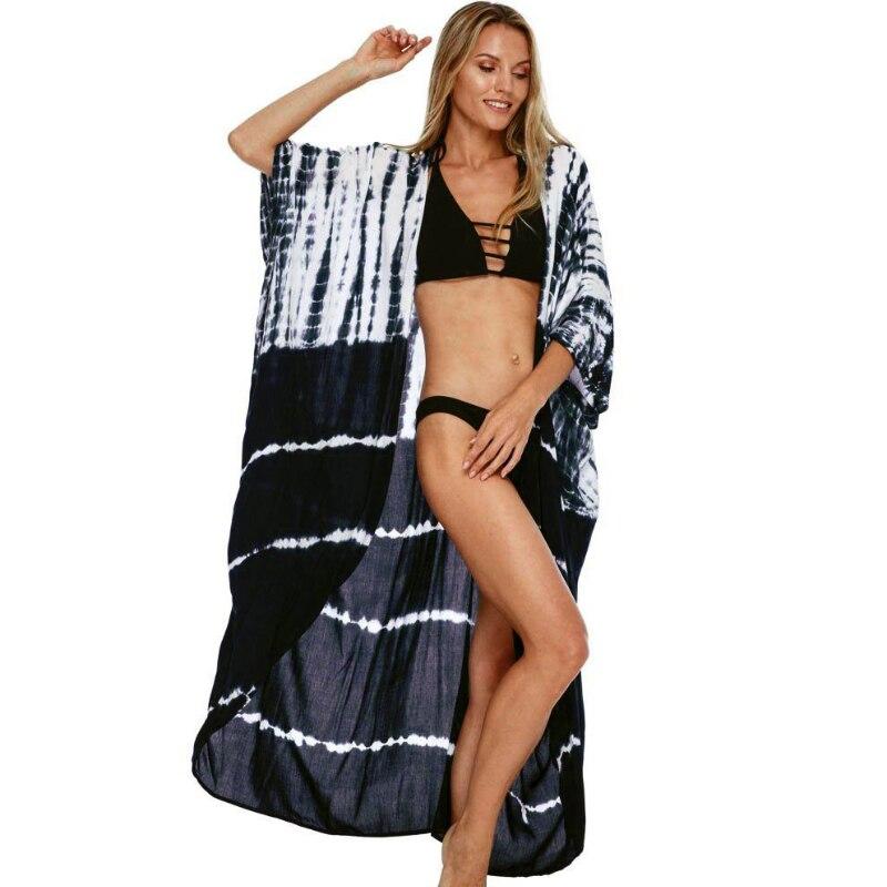 Bikini Cover Up Damen Batikmuster Strand Kimono Badeanzug Cape Sommer Wickelkleid mit Gürtel Urlaubsbadeanzug