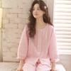 Qingmu Women's Gauze Nine Sleeve Pants Home Clothes Set