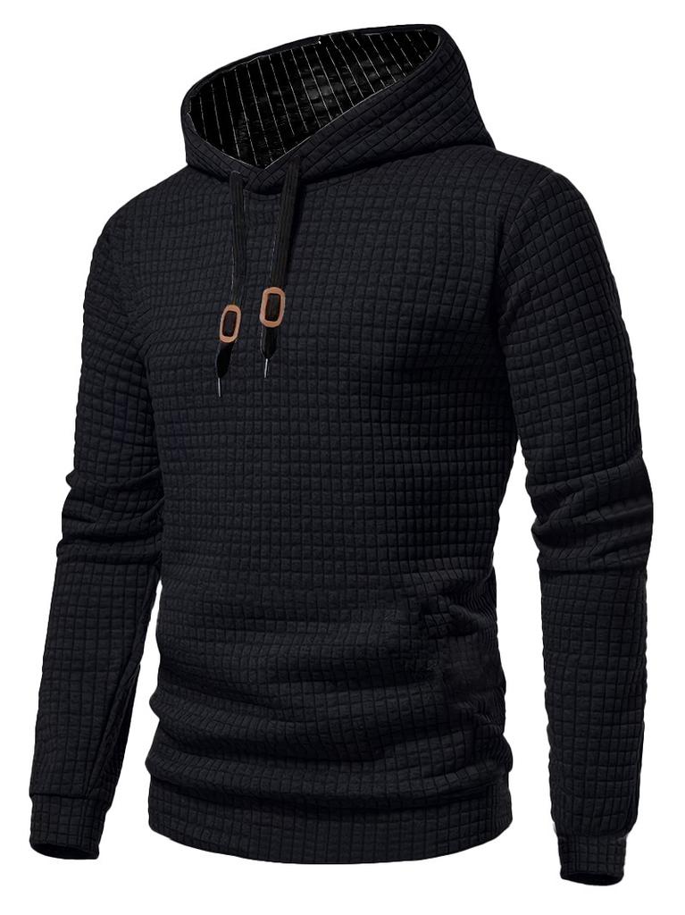 Men's Hooded Sweatshirt Casual Long Sleeve Pullover Plaid Embroidered Patch Drawstring EU Size