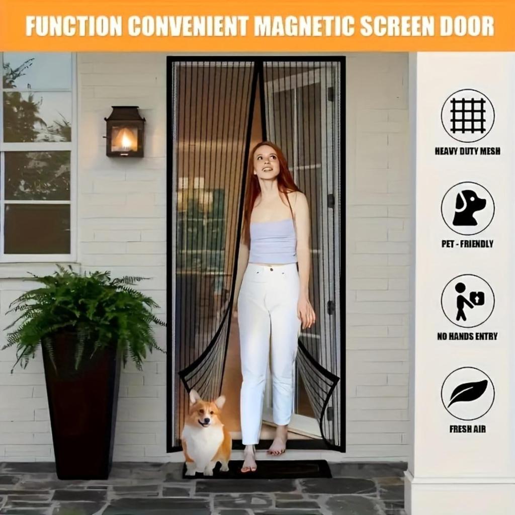 1-piece Magnetic Suction Screen Door Curtain - Insect Proof Mesh Belt Self Sealing Technology, Easy To Install Without Tools, Suitable for All Seasons