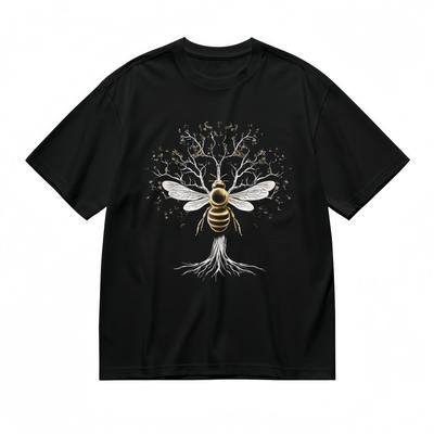 T-shirt Botanica con Ape e Albero da Donna Unisex Nera 100% Cotone Maglietta Grafica Estiva