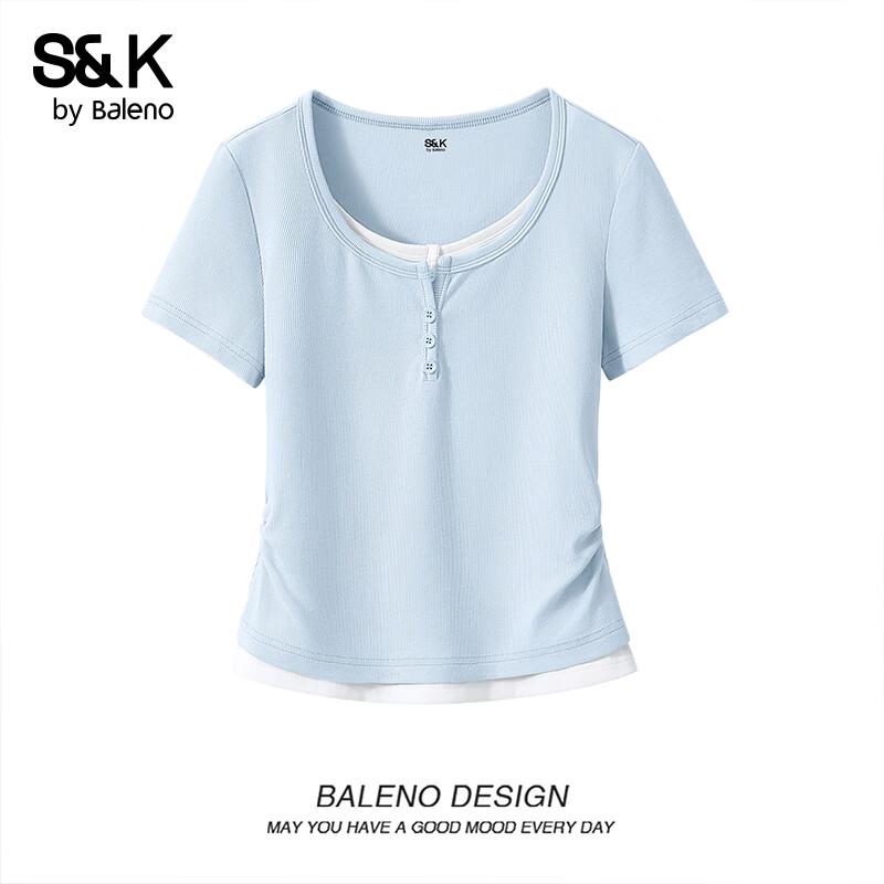 Baleno S&K Women s Faux Two-Piece Short Sleeve T-Shirt L