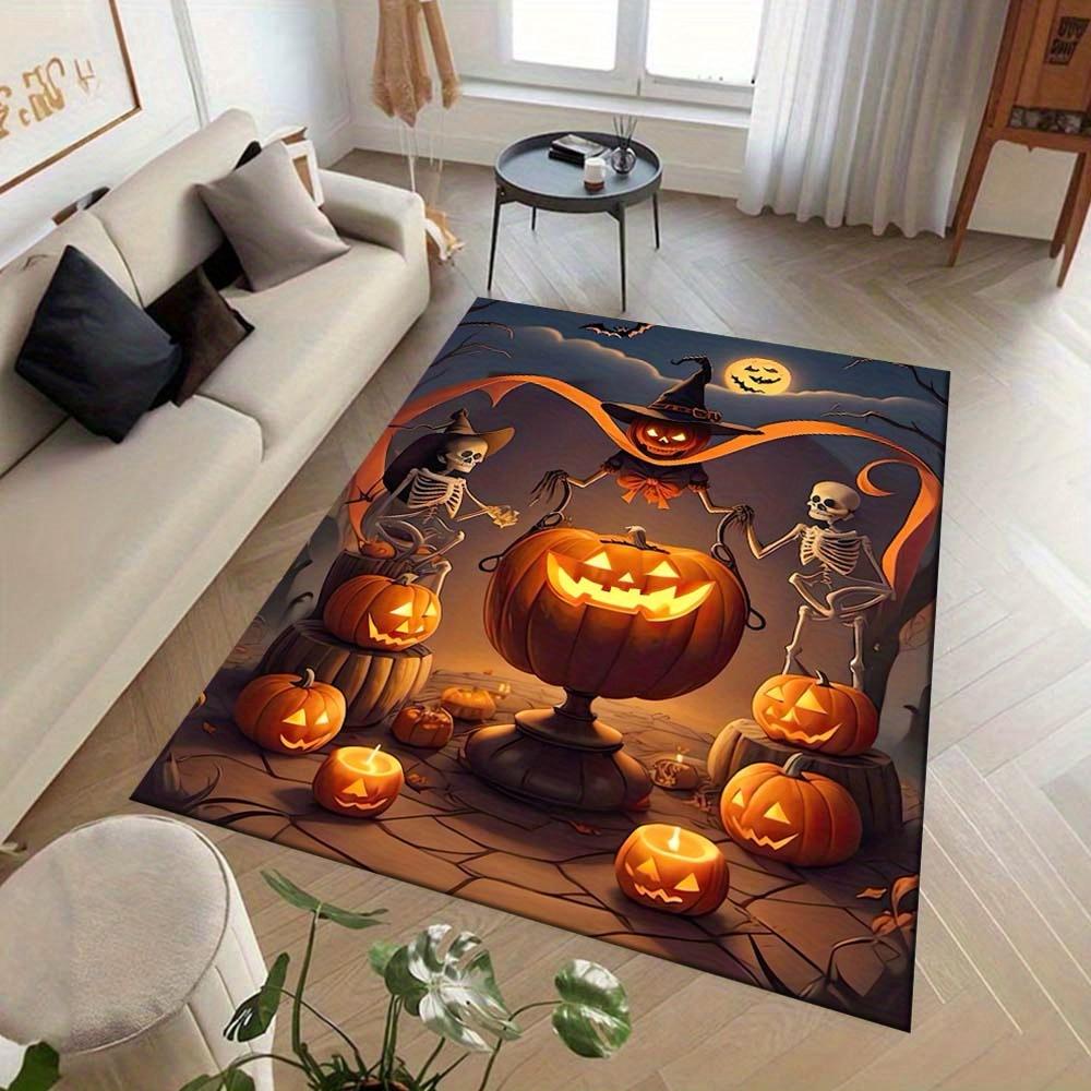 1pc Skull and Pumpkin Area Rug, Slip-Resistant, Easy-Clean, Stain-Resistant, Perfect for Cozy Living Rooms, Bedrooms, Kitchens, Offices, and