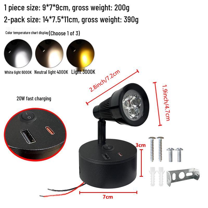 12V LED RV Bedside Reading Light with USB, 3W Yacht Marine Interior Lamp.