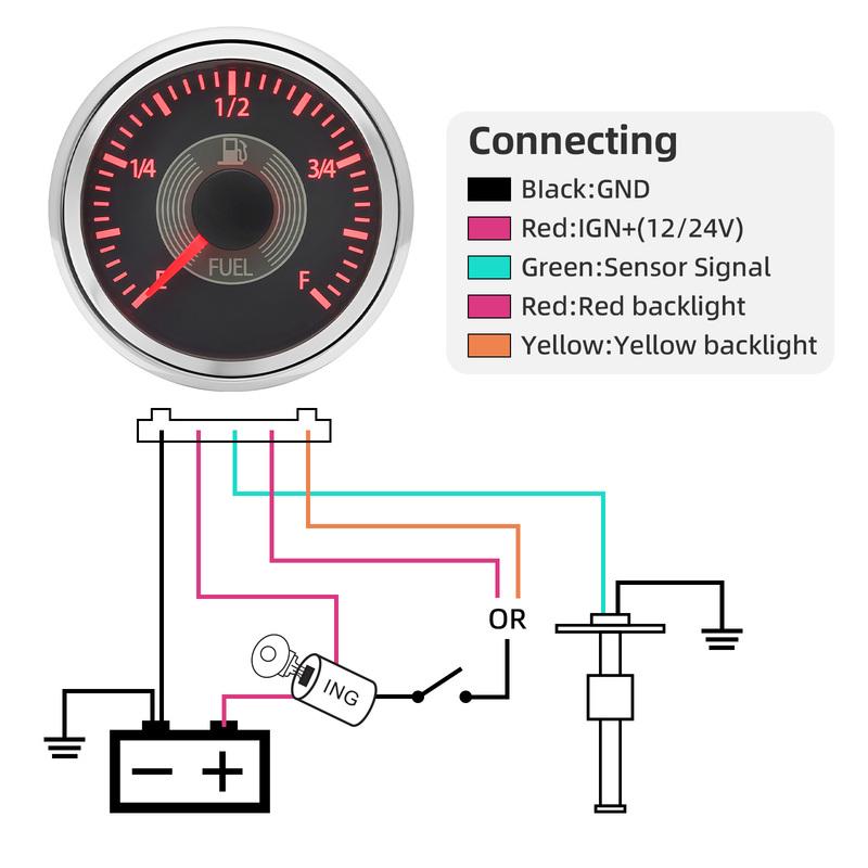 MAIMEIMI Retro Classical 2"52MM 240-33ohm Fuel Level Gauge with Sensor Red Backlight Oil Tank Meter Waterproof for Car Boat