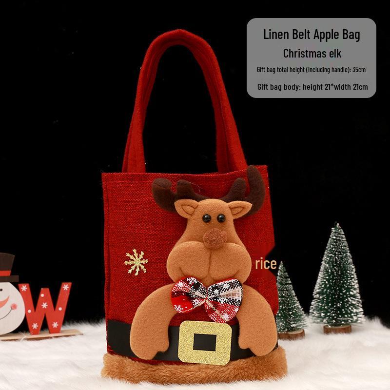 Cross-border Christmas Flannel Apple Drawstring Gift Bag with Bow - Cartoon Candy Bag for Kids