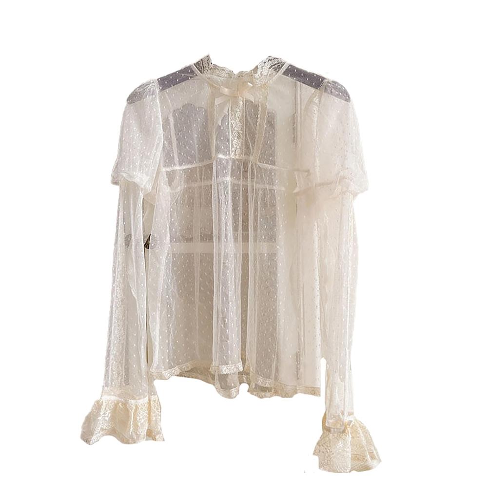 XHSUKADO Lolita Lolita Lace Balloon Princess Long Blouse One Size Fits All Women's Blouse, Innerwear, Blouse, Blouse, Ruffled, Sheer, Sleeves, Tulle,