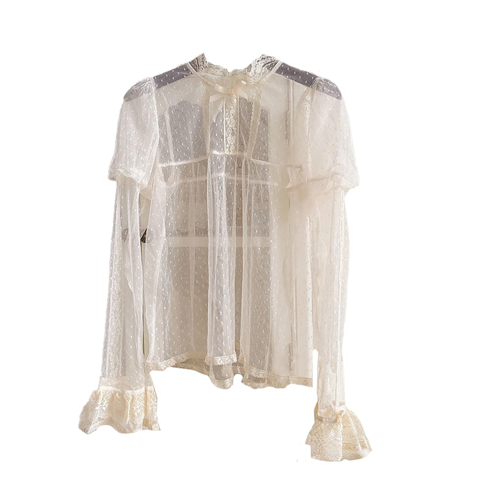 

XHSUKADO Lolita Lolita Lace Balloon Princess Long Blouse One Size Fits All Women s Blouse, Innerwear, Blouse, Blouse, Ruffled, Sheer, Sleeves, Tulle,