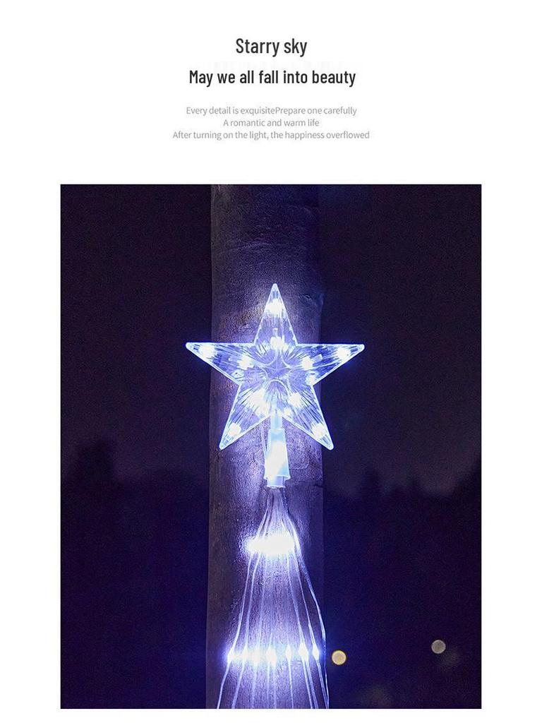 Pentagram LED Waterfall Tail Lights: Decorative Leather Wire Star String Lights for Christmas & Holiday Courtyard Decor.