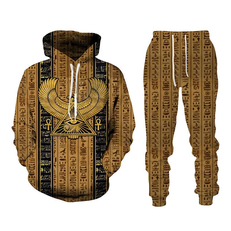 Ancient Egyptian Pharaoh 3D Print Hoodies Pants Sets Men's Sweatshirts Sweatpants Two Piece Suits Outdoor Tracksuit Man Clothing