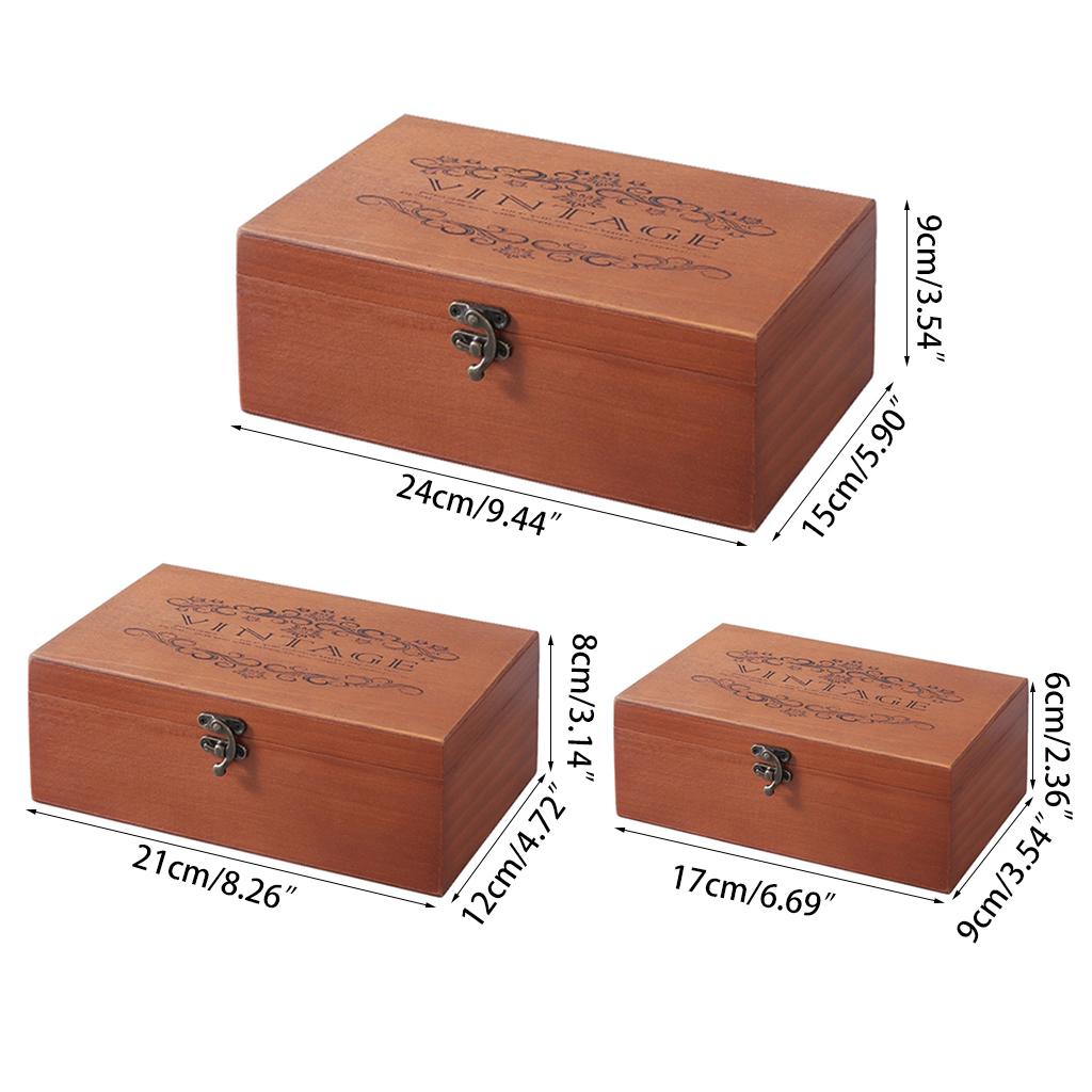 Retro Wooden Keepsake Box Decorative Wood for Case Vintage Handmade Craft with L