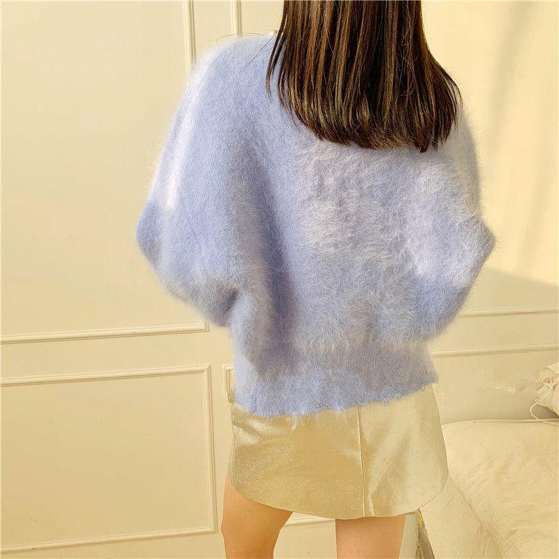 2022 Ladies Pearl Knit Lantern Sleeves Imitation Mink Fleece Sweater Cardigan Jacket Women