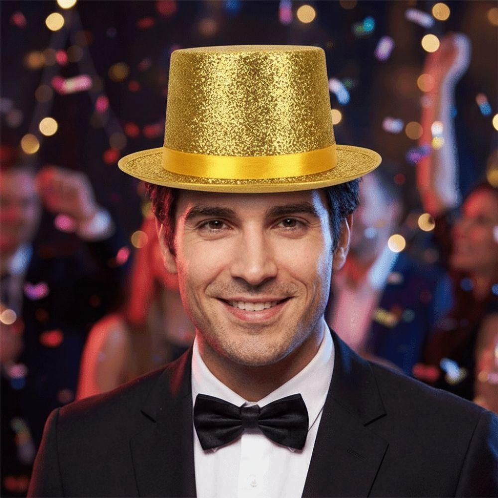 Fashionable Wide Brim Jazz Hat Magician Costume Solid Color Top Hat Multicolor Headwear Glitter Top Hat Holiday