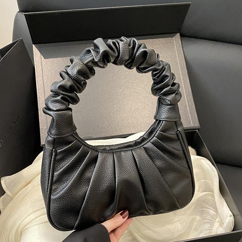 

Плиссированная сумка-облако, нишевая, простая, текстурная, подмышечная сумка, свежая и милая, трендовая, легкая, роскошная, женская сумка через плечо чёрный