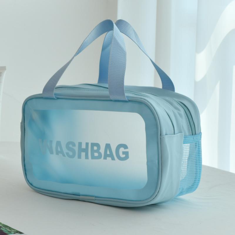 Handheld Large Capacity Travel Transparent Toiletry Bag Pu Waterproof Frosted Makeup Cosmetics Storage