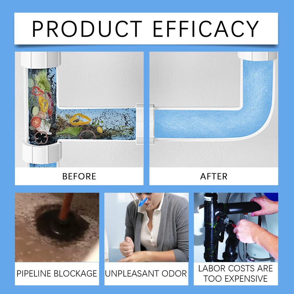 Røråpner Deodorant, Kraftig Røråpningsmiddel, Pulver for å fjerne tette rør, Vask- og røråpningspulver Røråpningsmiddel, Kjøkken Toalett