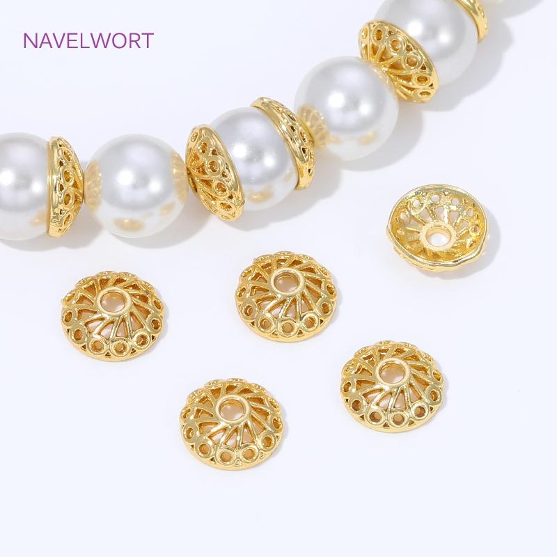 10/20Pcs 18K Gold Plated Brass Spacer Beads Caps For Jewelry Making,With Zircon Flower Beads Cap For Bracelet,DIY Accessories