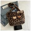 Leopard Print Fuzzy Retro Bucket Shoulder Bag, Large Capacity, Winter 2025 Women's Crossbody Underarm Bag