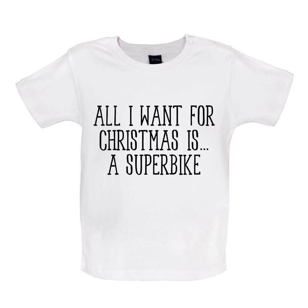 

All I Want For Christmas Is A Superbike - Baby Kids Boys Girls Unisex T-Shirt / Babygrow - Super Bike 120