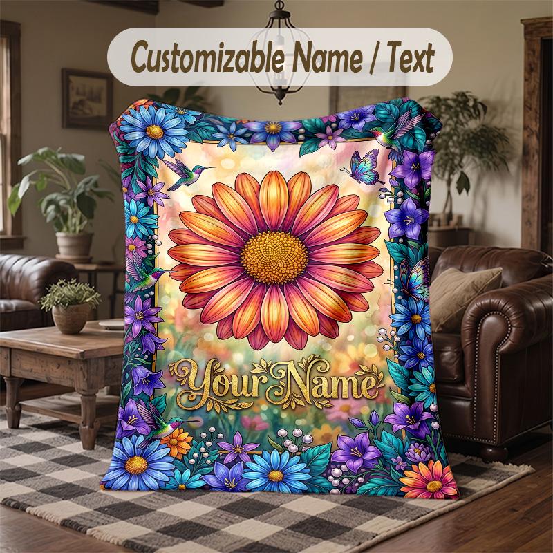 Floral Fantasy Garden 8 Theme Throw Blanket Custom Name Text Personalized Blanket Soft Cozy Blanket for Home Sofa Bed