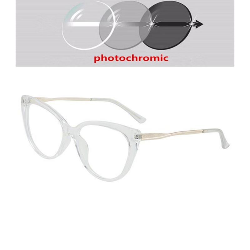 0 -0.5 -0.75 To -6.0 Blue Light Blocking Cat Eye Prescription Spectacles With Diopter Spring Leg Myopia Photochromic Eyeglasses