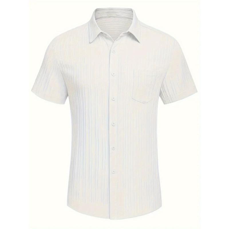 1pc Men's Casual Striped Shirt Tie Button Short Sleeve Shirt Summer Hawaii Shirt