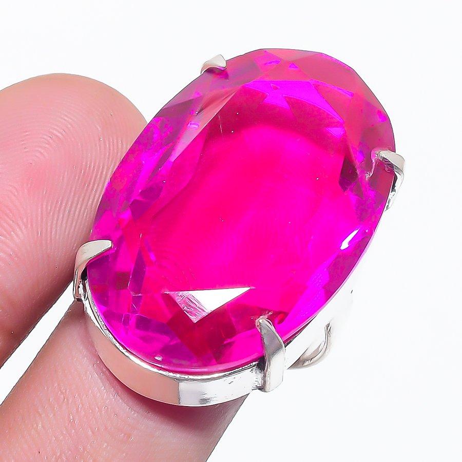 Natural Pink Rubillite Gemstone 925 Sterling Silver Jewelry Ring Size 4 v0W03