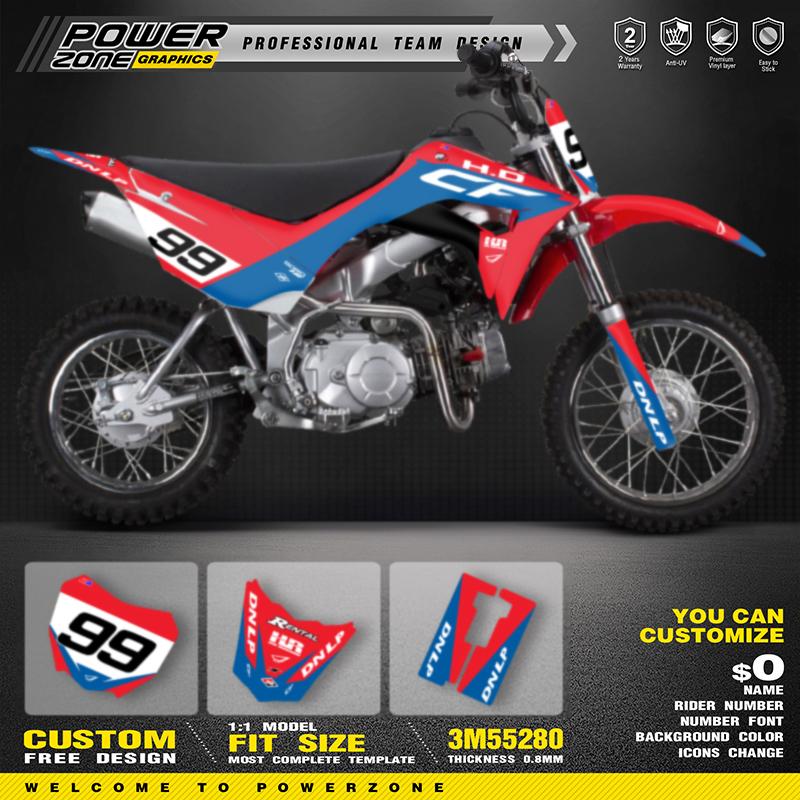 PowerZone Custom Graphics Backgrounds Decals Motorcycle Stickers Kit For HONDA CRF 110F CRF110F 2019 2020 2021 110cc Number Name
