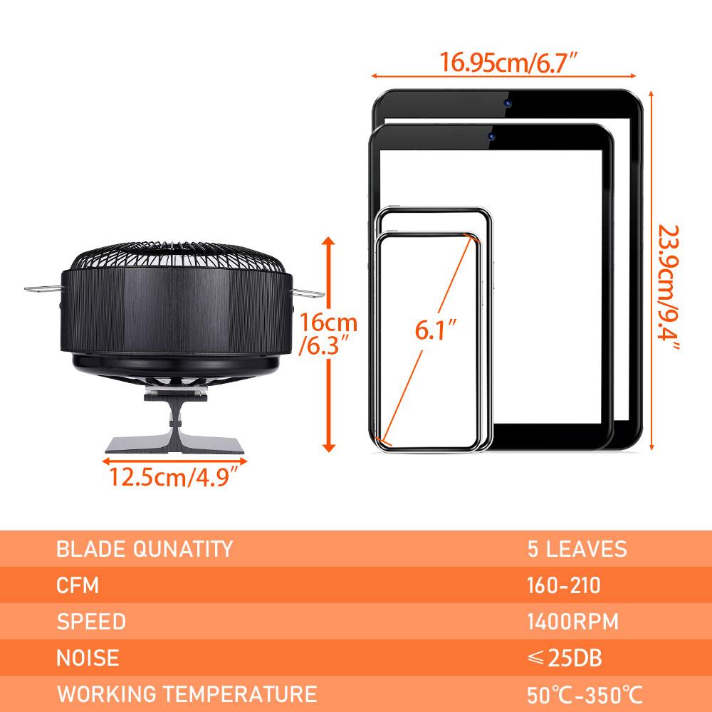 5 Blades Stove Fan Heat Powered Round Log Wood Fireplace Fan Burner Quiet Free-standing Home Warmer Efficient Heat Distribution