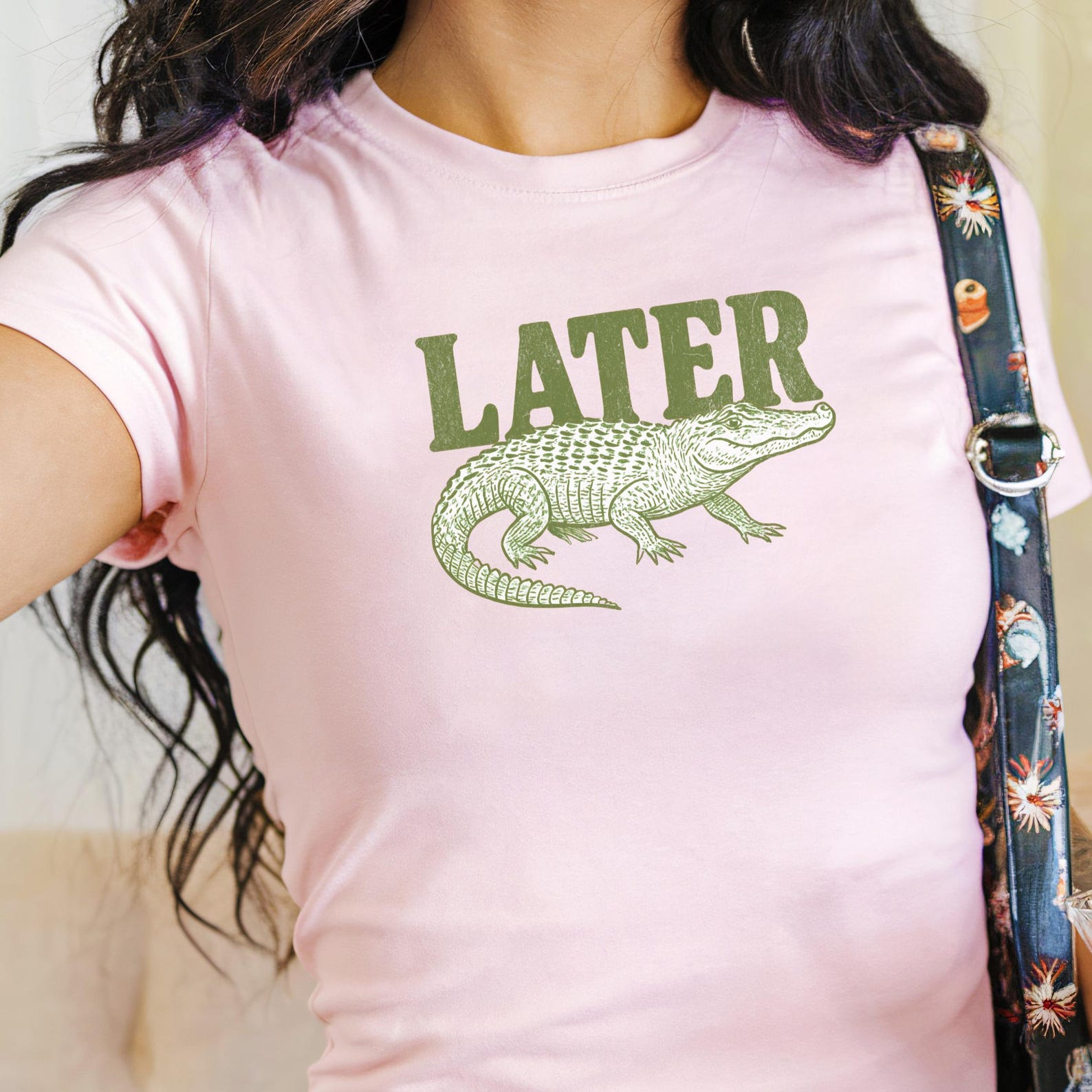 Y2K Alligator Graphic Baby Tee: Retro 90s Style L