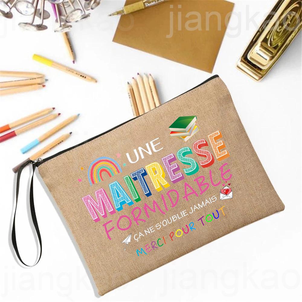 A Wonderful Teacher You Never Forget Thank You for Everything Printed Cosmetic Bag Women Travel Makeup Bags Gift for Teachers