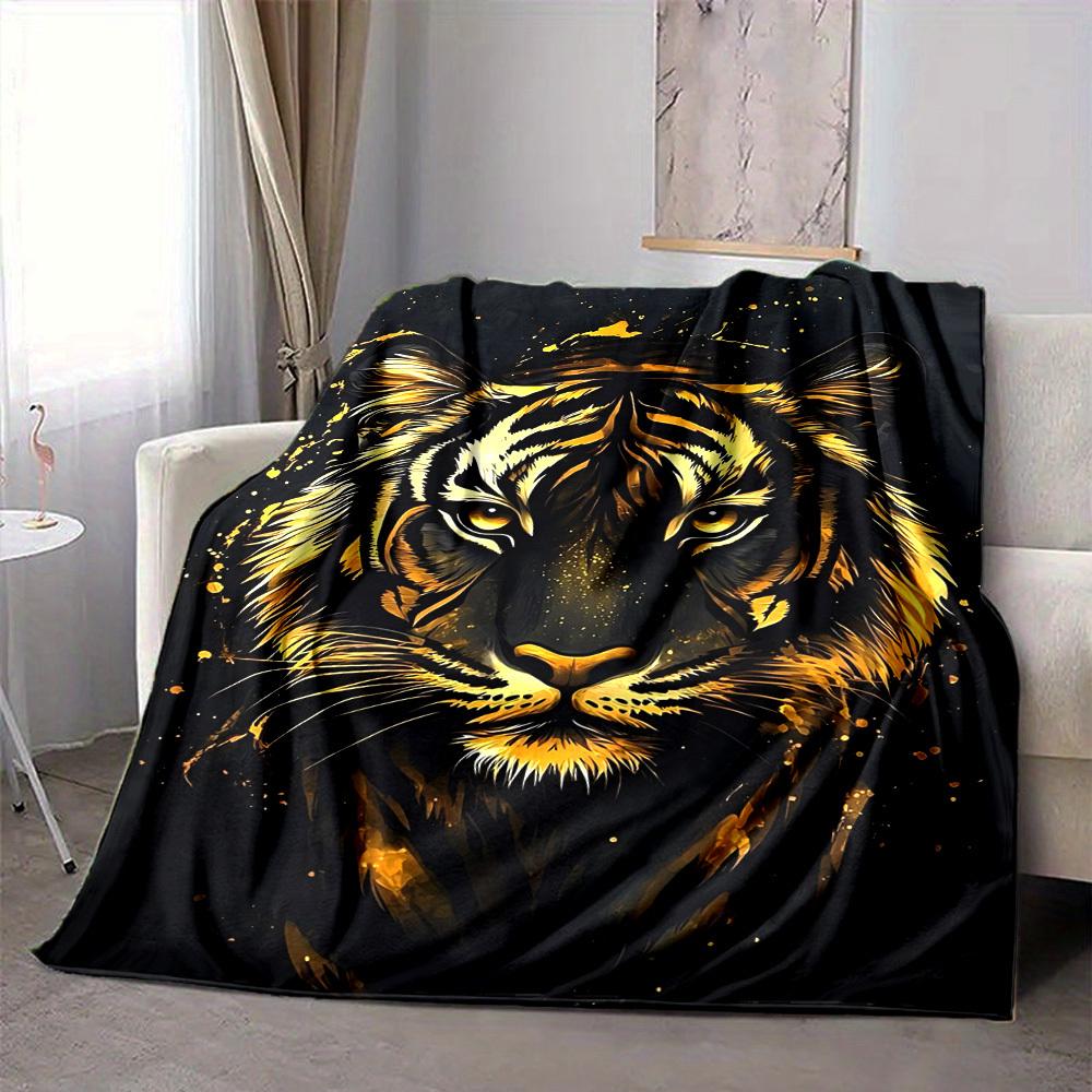 1pc Tiger Print Soft & Warm Polyester Knit Blanket, Digital Printed, All-Season Throw for Napping, Traveling, Sofa yy250906005