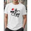 Plus Size Men's 'Her King' Graphic Tee - Casual Crew Neck Short Sleeve T-Shirt for Summer & Valentine's Day, Leisure Style, Conventional Version