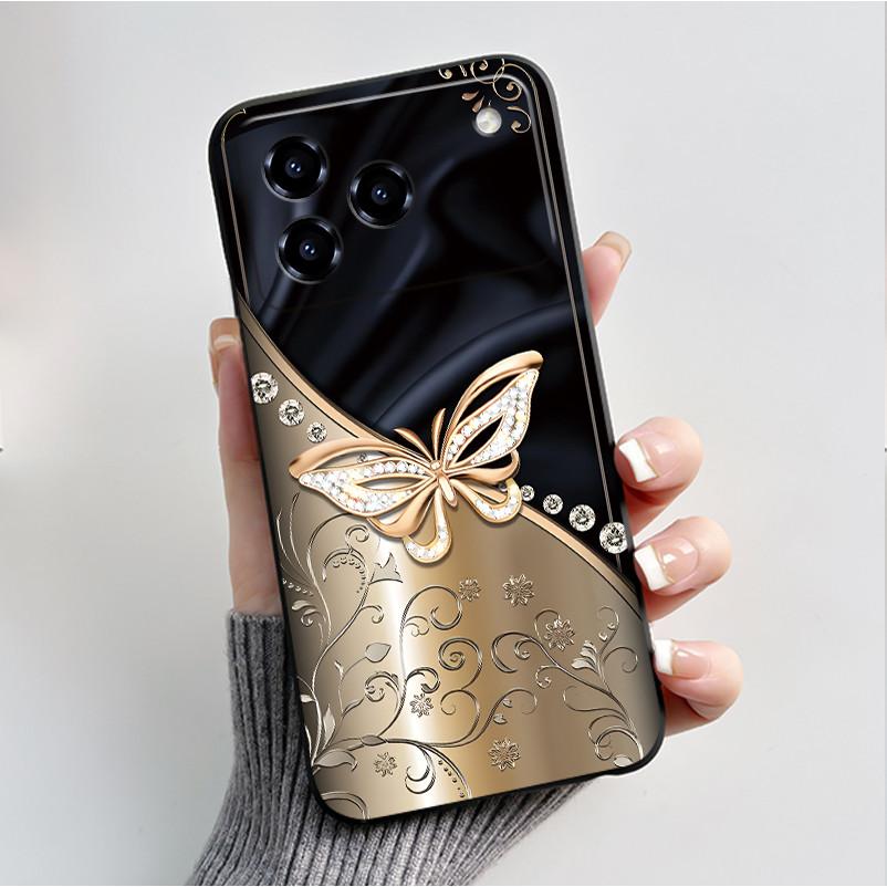 Printing Pattern Case For ZTE Blade A76 4G Z2474 Soft Silicone Black Shell Cover Cute Flower Cartoon Casing