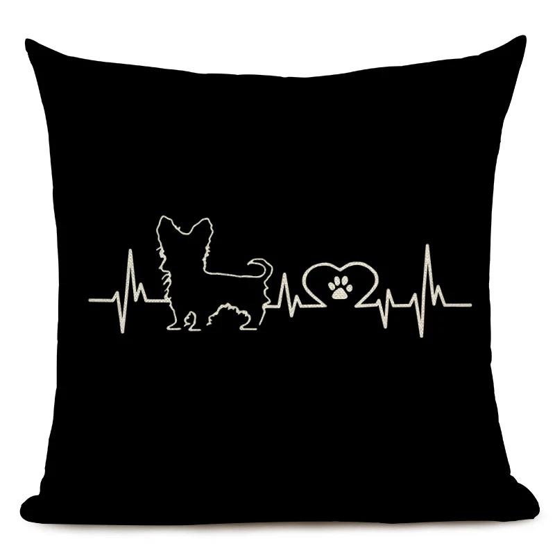 Black and White Animal Cushion Cover Dachshund Dog Shapi Dog Wave Heart Print Sofa Decorative Pillow Case