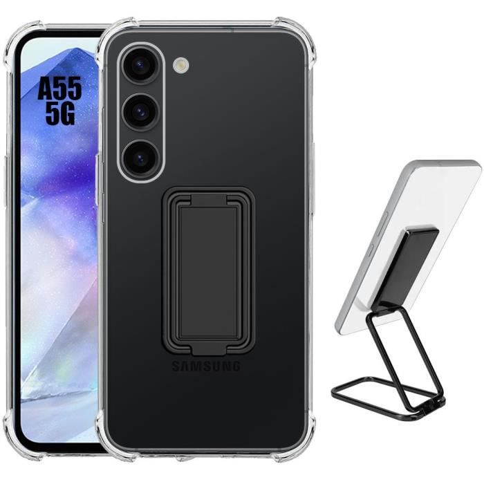 Coque Antichoc - Samsung - Galaxy A55 5G - Silicone Transparent - Support Pliable - Noir