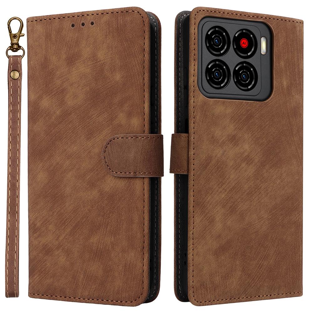 För ZTE Blade A56 Fodral Plånbok RFID-blockerande PU-läder Telefonskydd Ställ med Rem