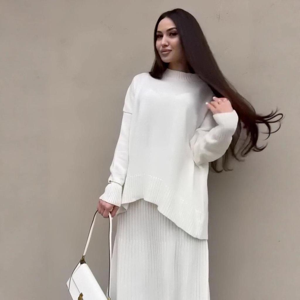 2025 Autumn Women's Knit Sweater & Casual Pants Two-Piece Set with Irregular Hem