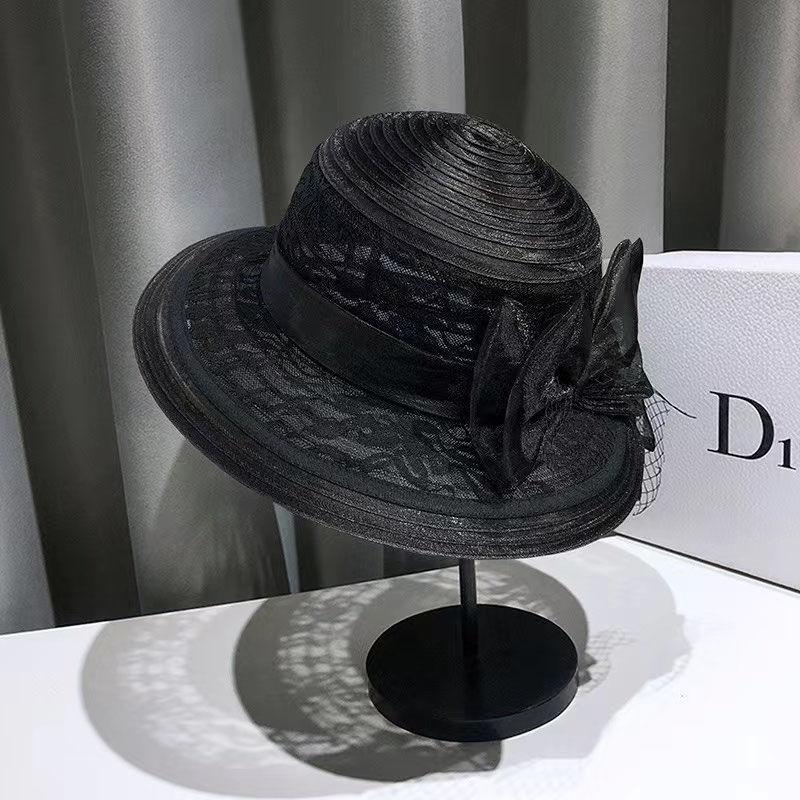 Summer Fashion Lace Mesh Fisherman Hat, Hepburn Style Colorful Retro Bowler Hat Elegant Bow Sun Hat