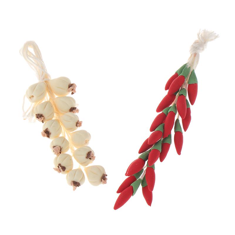 1 șir 1:12 Casă de păpuși în miniatură, usturoi, ardei iute, șir întreg, condiment, model de mâncare de bucătărie, scenă de viață, jucărie decorativă