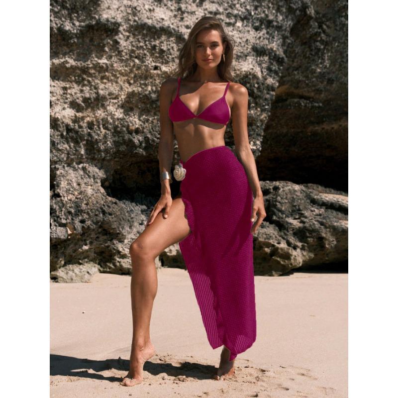 New Spice Girl niche long dress flower beach suit solid color bikini three-piece vacation swimsuit women