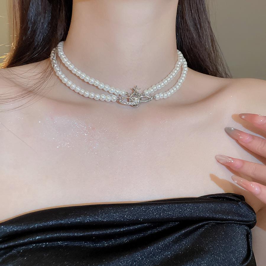 Diamant Saturn Anhänger Perlenkette - Herbst/Winter Luxus Schlüsselbein Kette: Exquisite, vielseitige Accessoires.