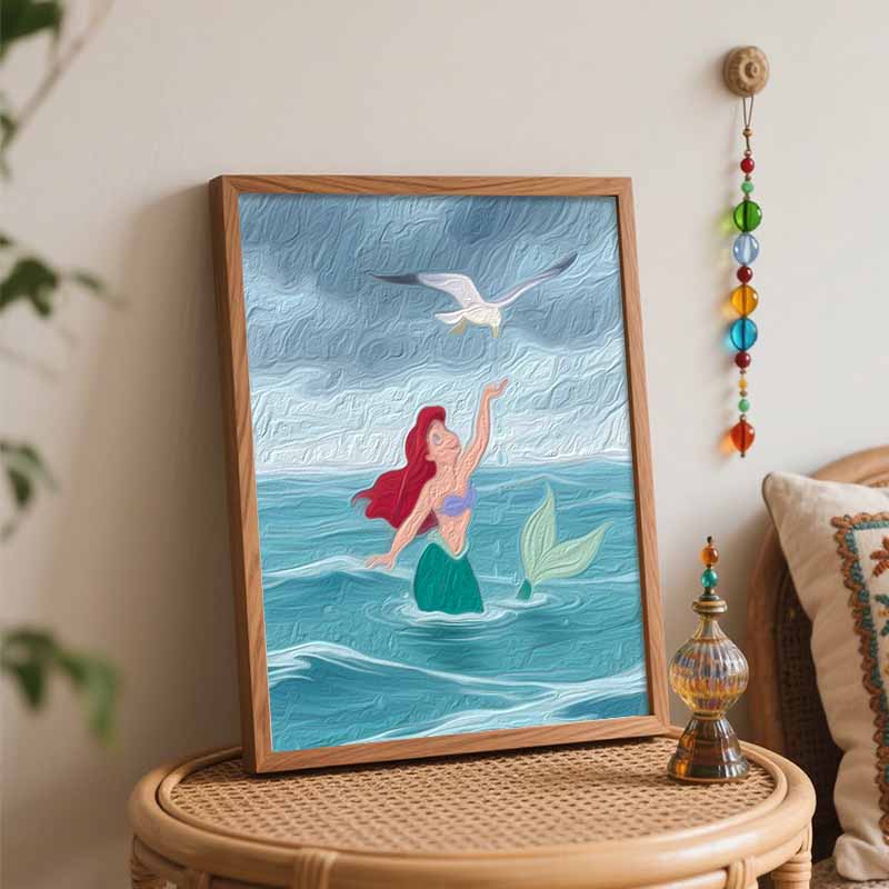 Disney Digital Oil Painting Art Painting Mermaid Ocean Seagull Handmade Diy Home Decorations