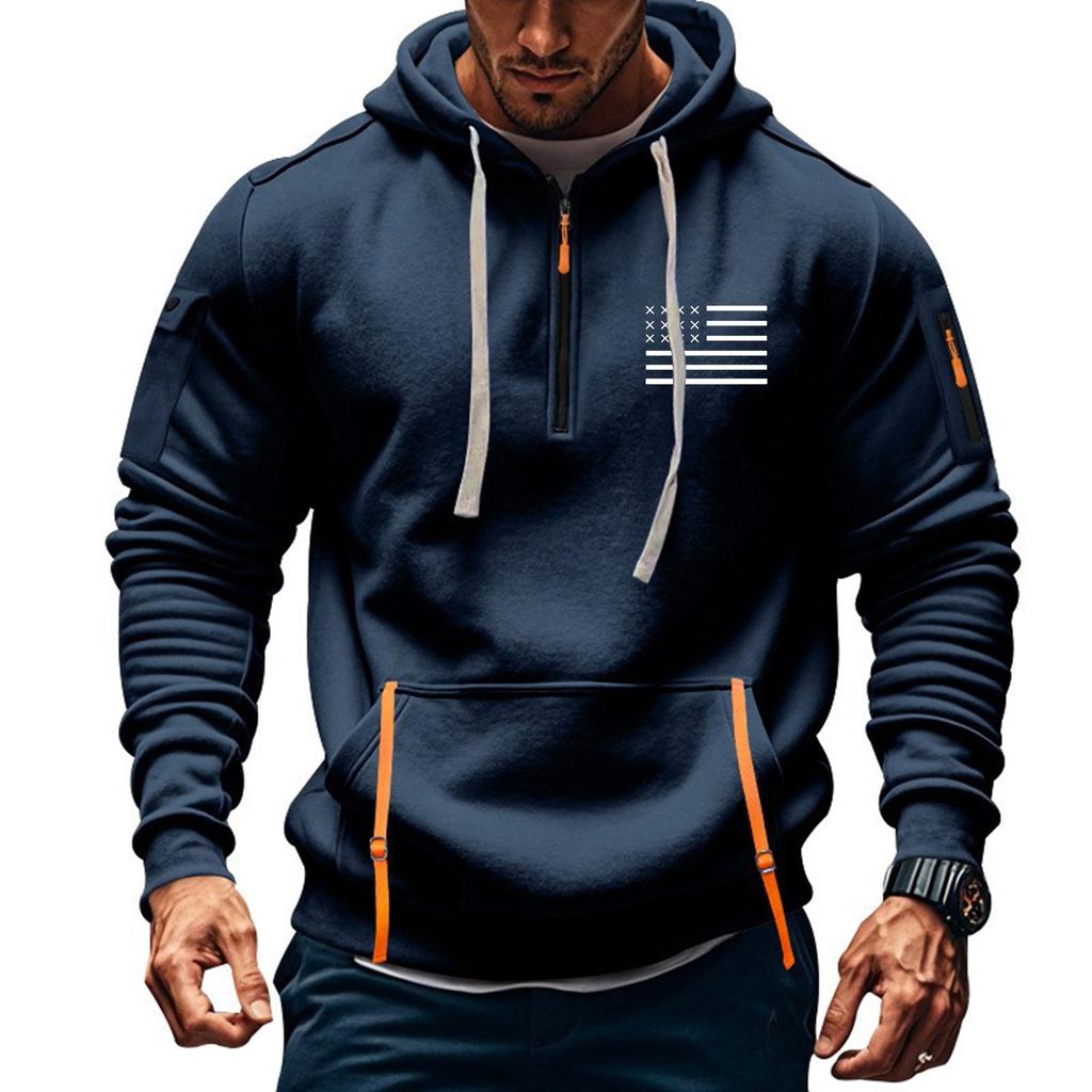 Men's Printed Sweatshirt Hoodie Zipper Arm Pocket Cardigan Men's Sports Large Size Casual Hoodie