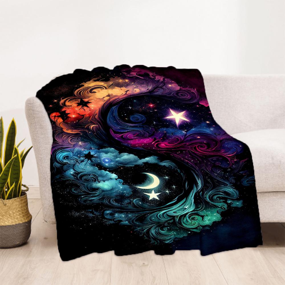 1pc Cosmic Yin-Yang Flannel Blanket, Comfortable and Warm Blanket, for Camping Sofa Bed and Couch Office015